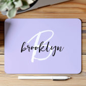 Trendy Lavender Schwarz-weiß Script Monogram Mousepad