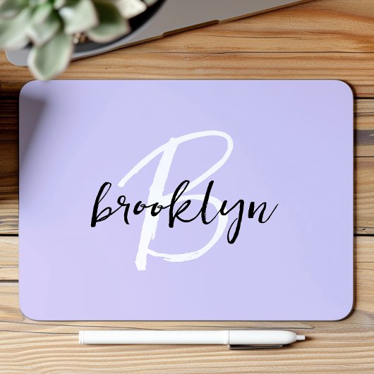 Trendy Lavender Schwarz-weiß Script Monogram Mousepad