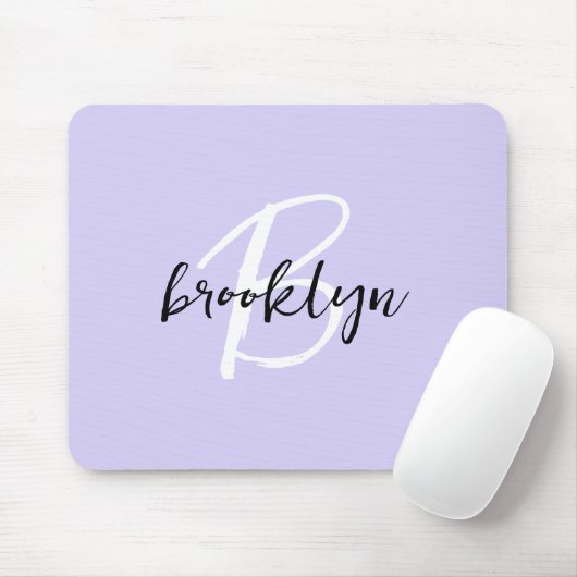 Trendy Lavender Schwarz-weiß Script Monogram Mousepad (Mit Mouse)