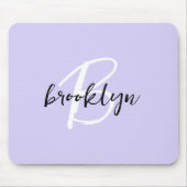 Trendy Lavender Schwarz-weiß Script Monogram Mousepad (Vorne)