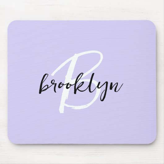 Trendy Lavender Schwarz-weiß Script Monogram Mousepad (Vorne)