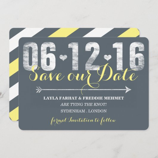 Trendy Lemon & Gray Save the Date (Vorne/Hinten)