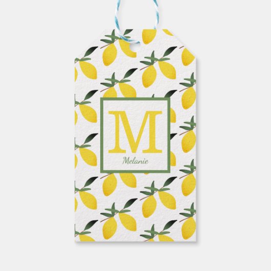 Trendy Lemon Monogram Name Geschenkanhänger (Rückseite)
