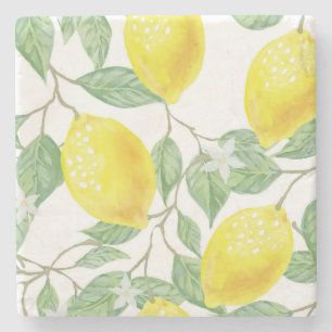 Trendy Lemon Watercolor Floral Steinuntersetzer