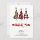 Trendy leopard and buffalo Christmas tree invite Einladung (Vorderseite)