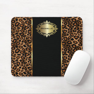 Trendy Leopard Animal Print mit Gold Akzenten Mousepad
