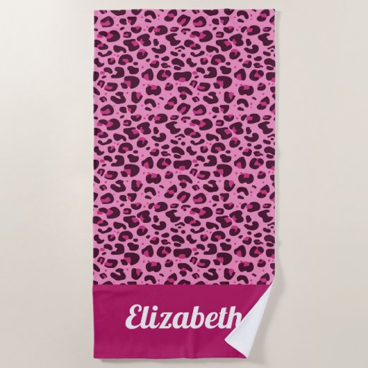 Trendy leopard bedruckt pink mit name strandtuch (Vorderseite)