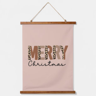 Trendy Leopard Color Block Boho "Frohe Weihnachten Wandteppich Mit Holzrahmen