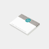 Trendy Leopard Druckmuster mit Aqua Monogram Post-it Klebezettel (angewinkelt)