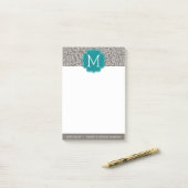 Trendy Leopard Druckmuster mit Aqua Monogram Post-it Klebezettel (Auf Schreibtisch)