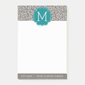Trendy Leopard Druckmuster mit Aqua Monogram Post-it Klebezettel (Vorderseite)