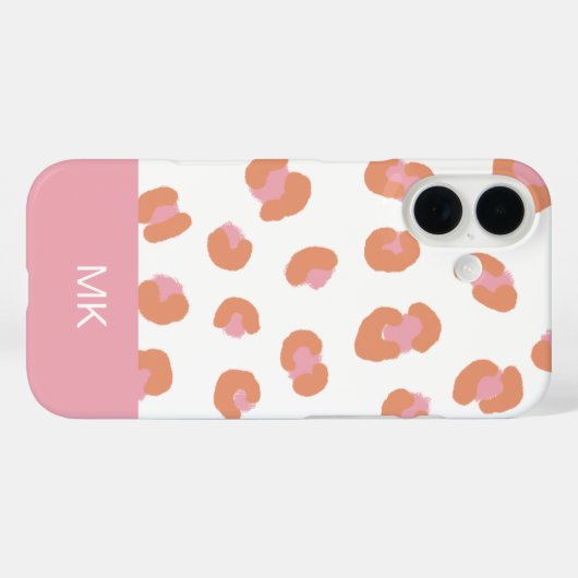 Trendy Leopard Monogram Initial iPhone 16 Case (Rückseite (Horizontal))