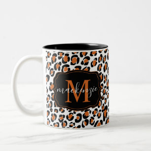 Trendy Leopard-Muster Monogramm Name Zweifarbige Tasse