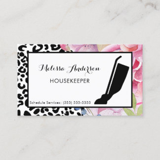 Trendy Leopard Print Floral Housekeeper und Vakuum Visitenkarte