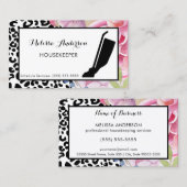 Trendy Leopard Print Floral Housekeeper und Vakuum Visitenkarte (Vorne/Hinten)