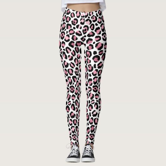 Trendy Leopard Print in Rosa und Schwarz Leggings (Vorderseite)