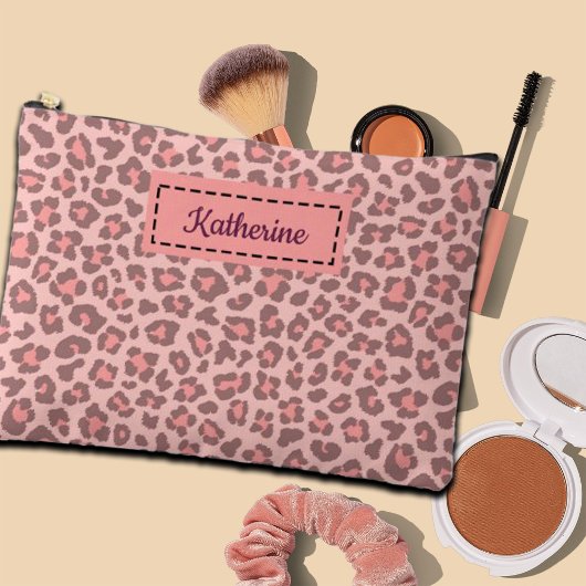 Trendy Leopard Print Individuelle Name Zubehörtasche