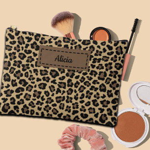Trendy Leopard Print Individuelle Name Zubehörtasche