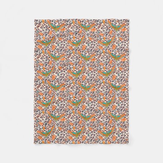 Trendy leopard print, Paradiesvögel, orange Fleecedecke (Vorderseite)