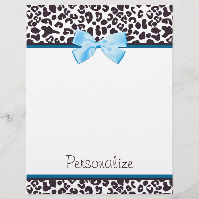 Trendy Leopard Print und Blue Ribbon mit Namen (Vorderseite)