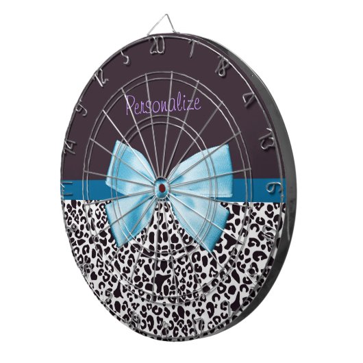 Trendy Leopard Print und Blue Ribbon mit Namen Dartscheibe (Vorderseite rechts)