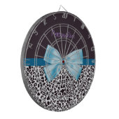 Trendy Leopard Print und Blue Ribbon mit Namen Dartscheibe (Vorderseite Links)