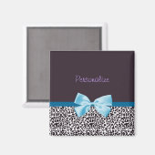 Trendy Leopard Print und Blue Ribbon mit Namen Magnet (Vorderseite/Rückseite)