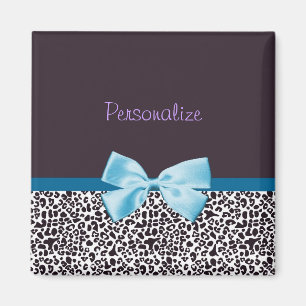Trendy Leopard Print und Blue Ribbon mit Namen Magnet