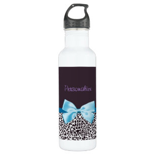 Trendy Leopard Print und Blue Ribbon mit Namen Trinkflasche