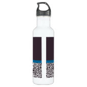 Trendy Leopard Print und Blue Ribbon mit Namen Trinkflasche (Rückseite)