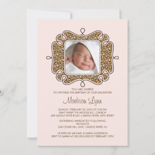 Trendy Leopard Rahmen Foto Taufe Einladung