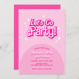 trendy Let's Go Party pink Birthday Einladung