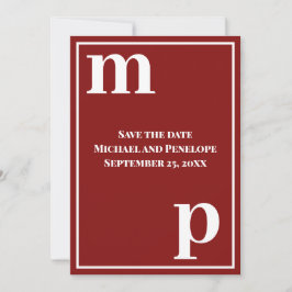 Trendy Letters Monogram Garnet Red Save the Date Einladung