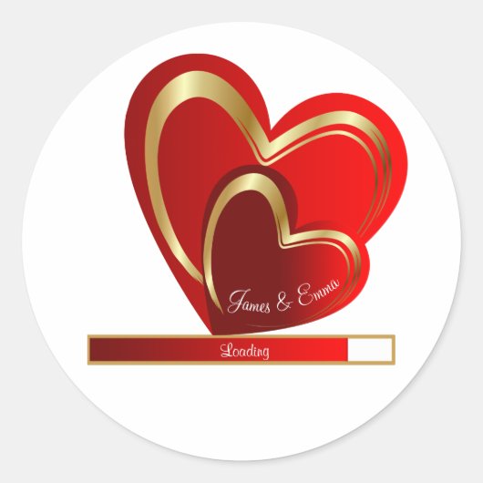 Trendy Liebe Loading Red Heart Personalisiert Wedd Runder Aufkleber (Vorderseite)