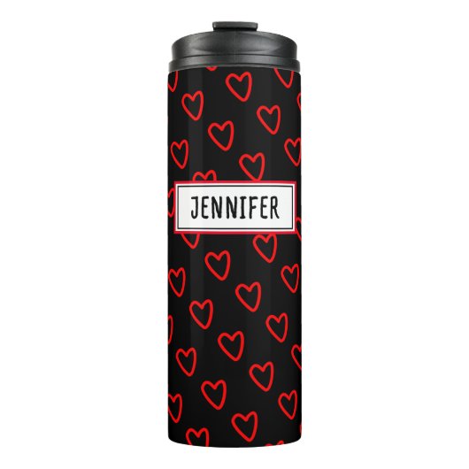 Trendy Liebe rot und schwarz und Name Herz Muster Thermosbecher (Vorderseite)