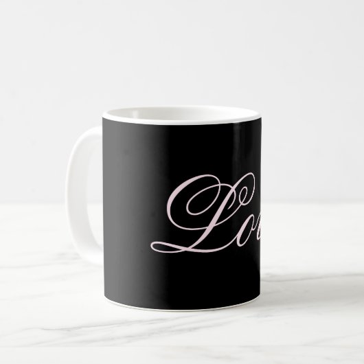 Trendy Liebe Wedding Calligraphy Script Black Kaffeetasse (Vorderseite Links)
