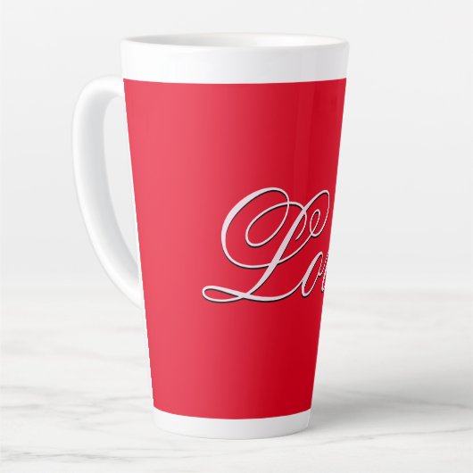 Trendy Liebe Wedding Calligraphy Script Red Milchtasse (Linke Ecke)