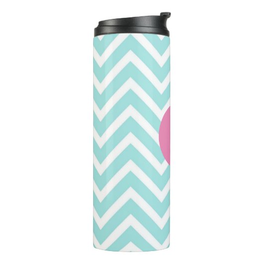 Trendy Light Blue Chevron Pink Monogram Thermosbecher (Nach links gedreht)