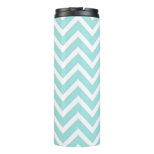 Trendy Light Blue Chevron Pink Monogram Thermosbecher (Rückseite)