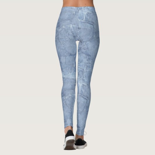 Trendy Light Blue Jean Imitats Effect Pattern Leggings (Rückseite)