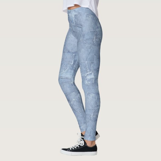 Trendy Light Blue Jean Imitats Effect Pattern Leggings (Links)