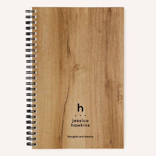 Trendy Light Brown Wood Veneer Modern Monogram Notizblock (Vorderseite)