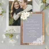 Trendy Light Gray Rustic Wood Script Foto Wedding Einladung