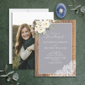 Trendy Light Gray Rustic Wood Script Foto Wedding Einladung
