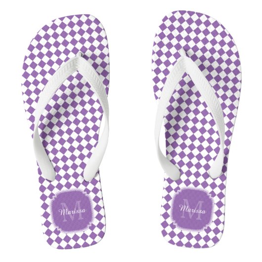 Trendy Light Lila Checked Mit Monogramm Name Badesandalen (Fußbett)
