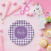 Trendy Light Lila Checked Mit Monogramm Name Pappteller (Party)