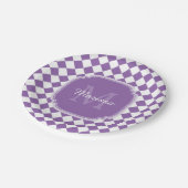 Trendy Light Lila Checked Mit Monogramm Name Pappteller (Schrägansicht)