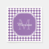 Trendy Light Lila Checked Mit Monogramm Name Serviette (Vorderseite)