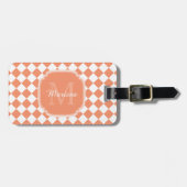 Trendy Light Orange Checkter Mit Monogramm Name Gepäckanhänger (Vorderseite horizontal)