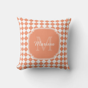 Trendy Light Orange Checkter Mit Monogramm Name Kissen